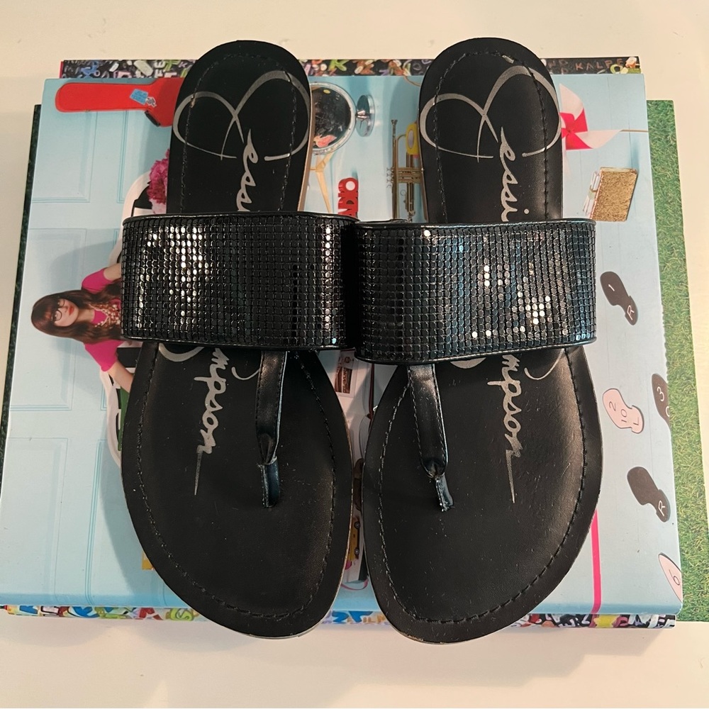Black Jessica Simpson Modern Flat Sandals Sz 10